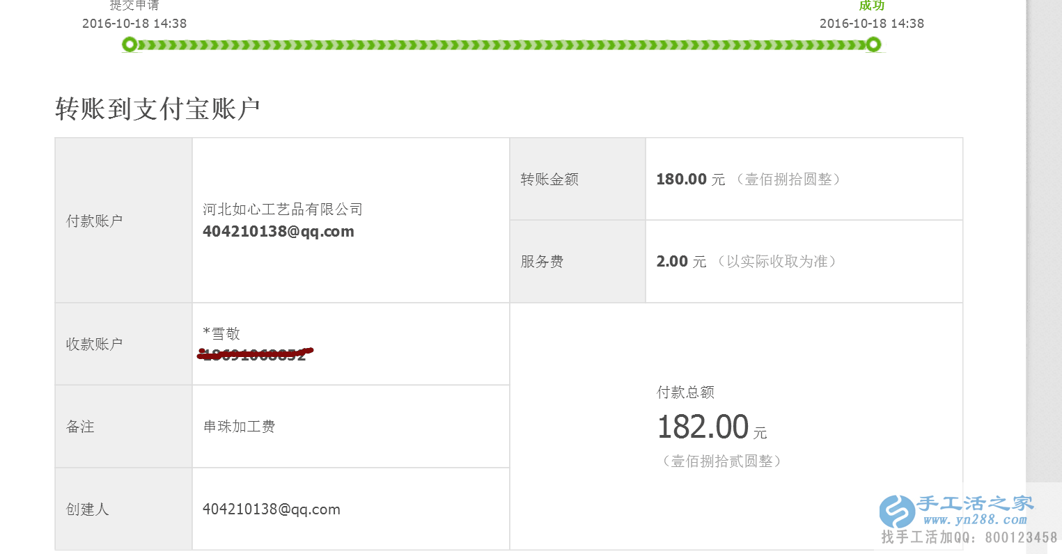  河南崔女士做手工活收到加工費(fèi)180元，業(yè)余賺錢(qián)好項(xiàng)目